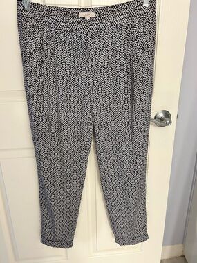 LOFT Navy & White Geometric Printed Pants
